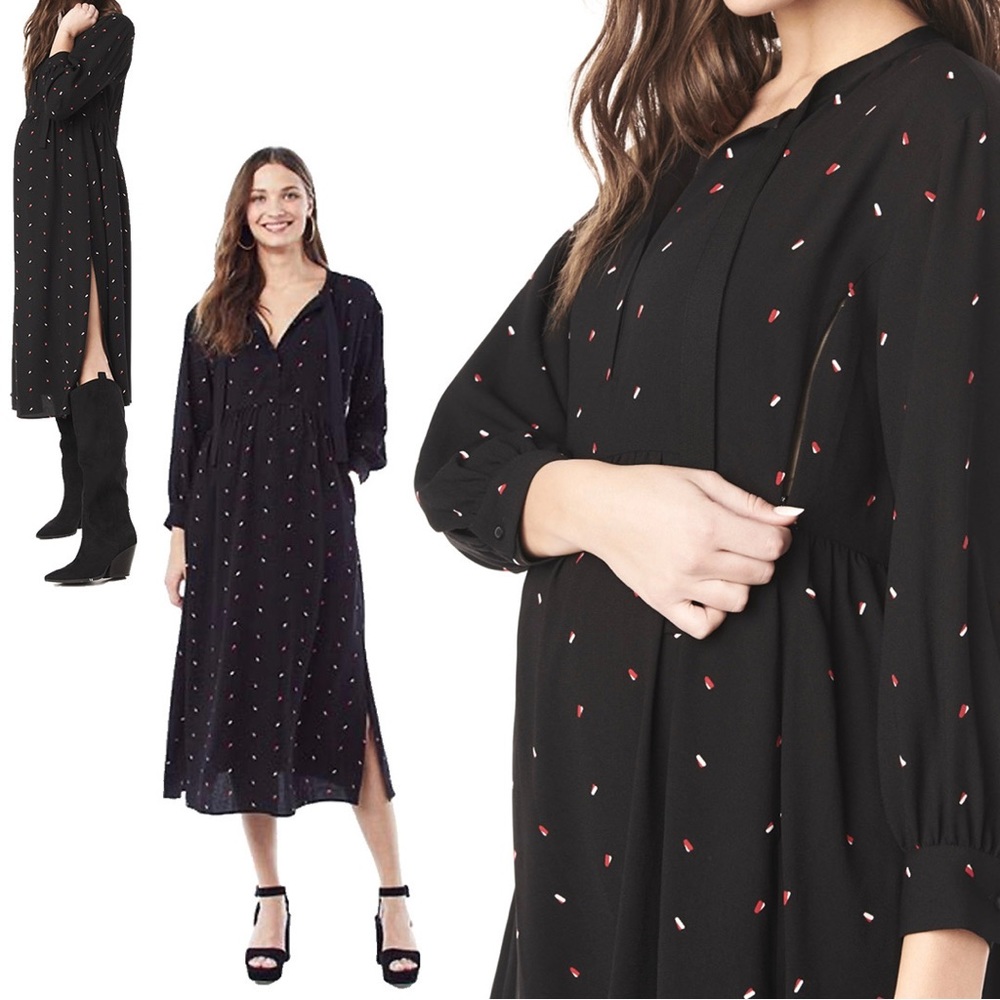 Loyal Hana Ali in Tic Tac - Tie Long Sleeve Nursing & Maternity Dress | NWOT